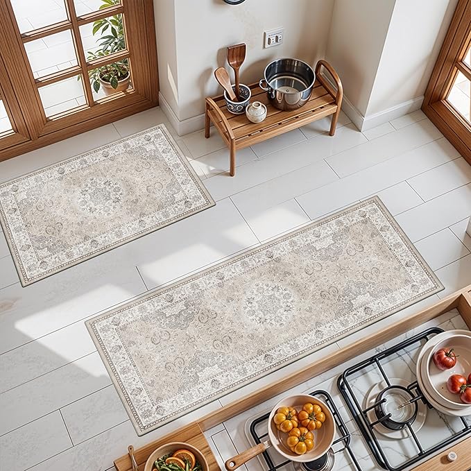 Washable Kitchen Rug Set of 3: Boho Non-slip Soft Stove Sink Mat Light Weight