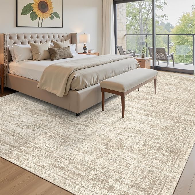 Soalmost 10x12 Area Rugs for Living Room Washable Rug Non-Slip Beige | Large