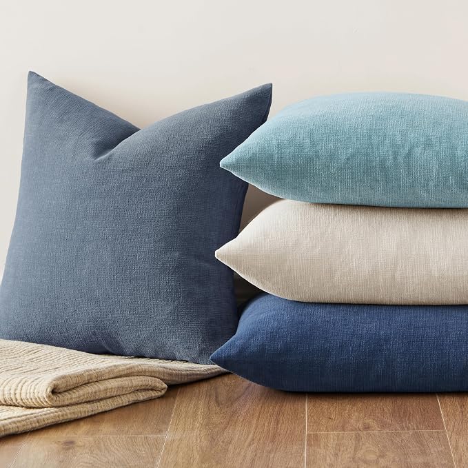 MIULEE Dark Grey Blue Chenille Couch Throw Pillow Covers, 18x18 | Set of 2