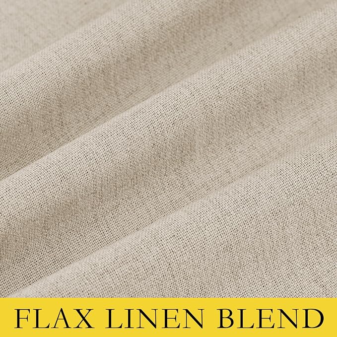 NICETOWN Cream 100% Blackout Linen Curtains 84 inch Long Burg