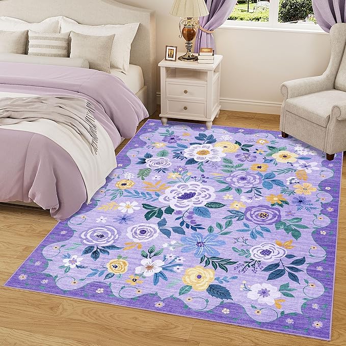 DUKINO 6x9 Area Rugs, Floral Washable Rug