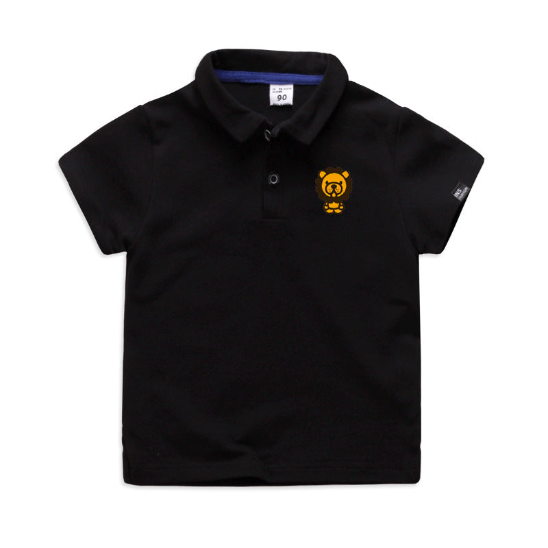 Summer Elastic Cotton Solid Color Short Sleeve Men''s And Women''s Cartoon Polo T-shirt