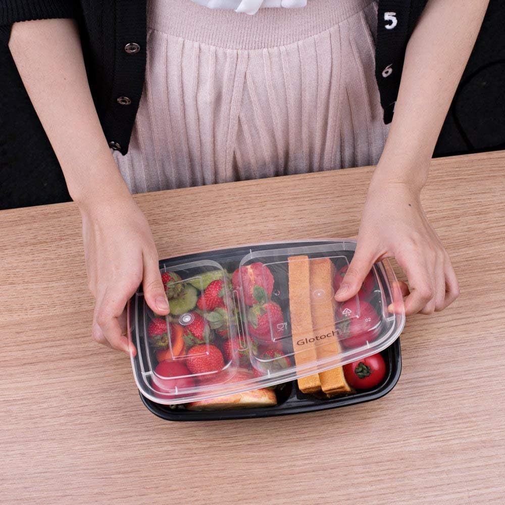 50 Pack 32OZ 2 square Compartment Meal Prep Containers Reusable, Food Containers with Lids