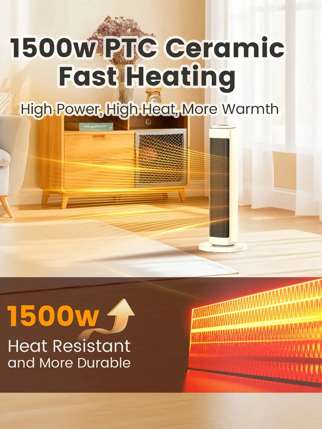 25" Space Heater for Indoor Use, Electric Heater with Thermostat.
