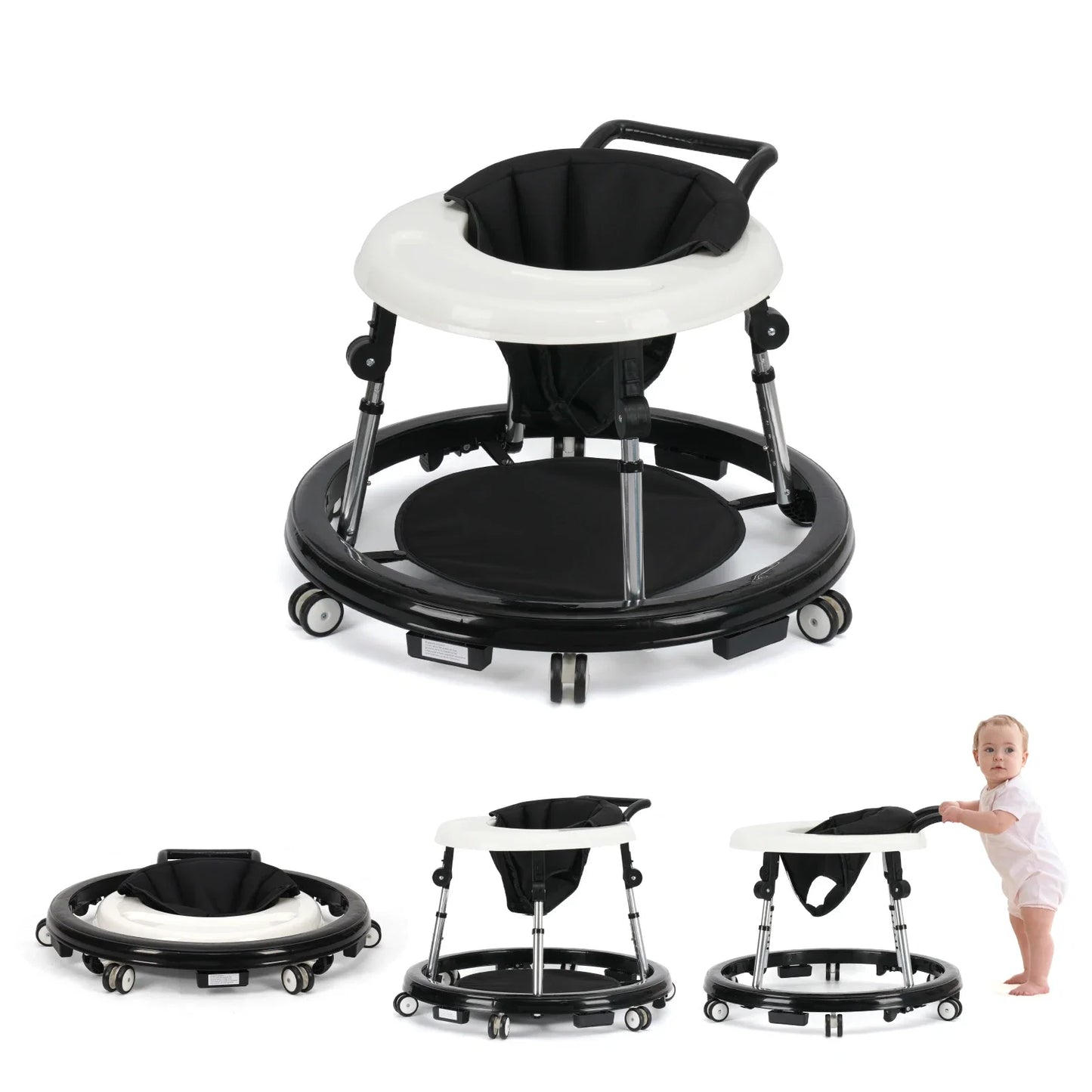 Wismind Baby Walker with Adjustable Height, Foldable Toddler Walker with Wheels & Activity Tray