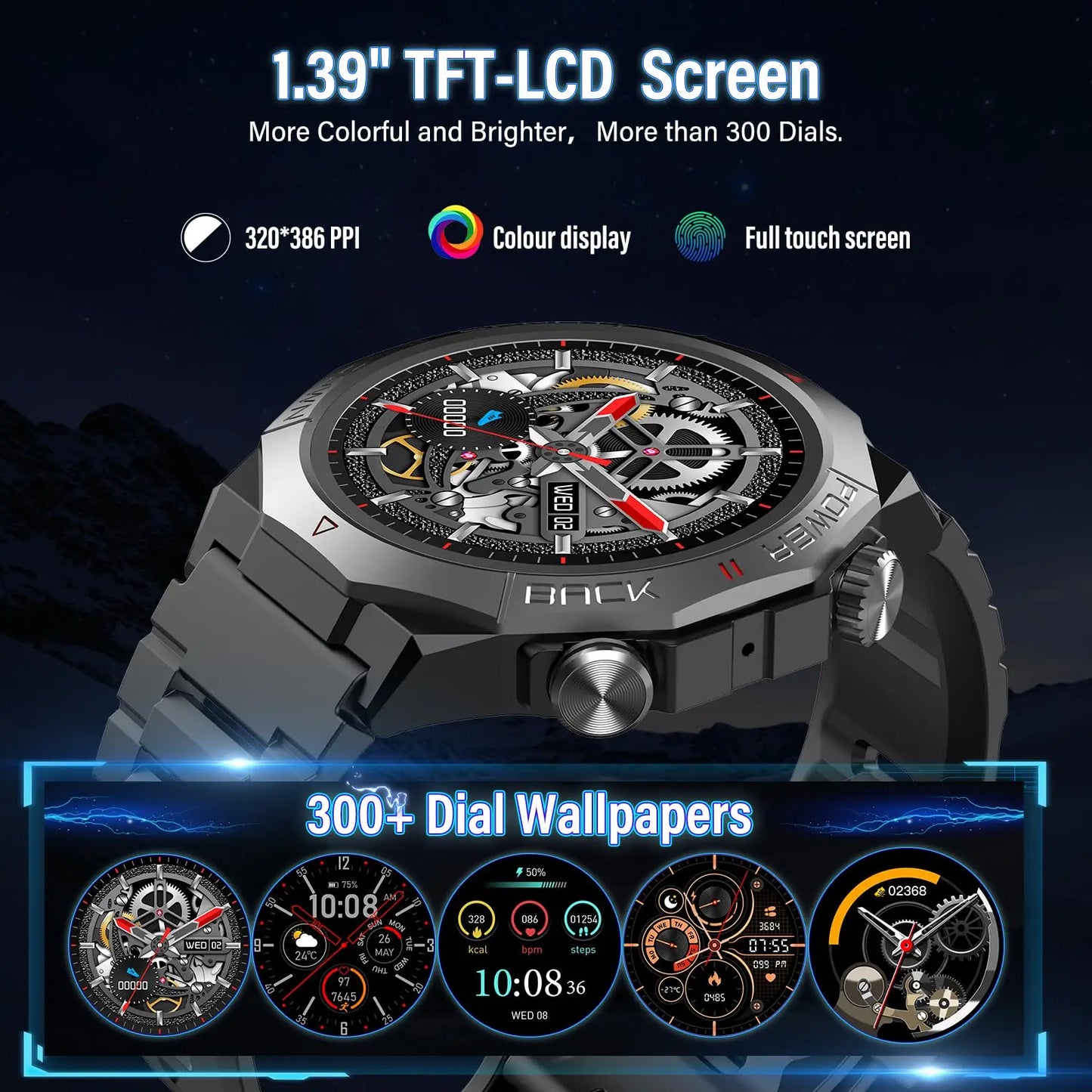 Smart Watch for Men 1.39" HD Touchscreen, IP68 Waterproof Military Smartwatch with 110+ Sports Modes, Heart Rate Sleep Monitor, Bluetooth Call, 7-30 Days Battery for Android iOS.