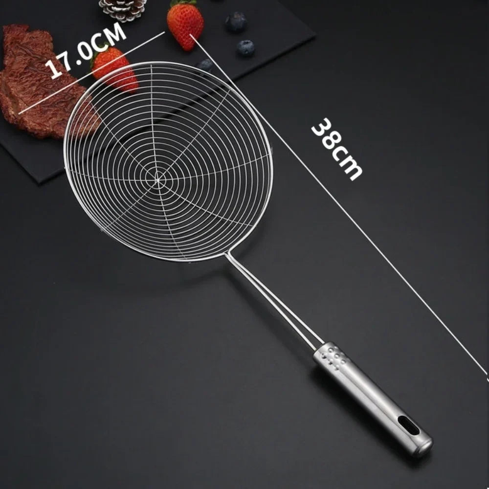 1pc Stainless Steel Fine Mesh Skimmer Spoon Multi-Function Spider Strainer with Long Handle for Cooking Frying and Noodle Strain