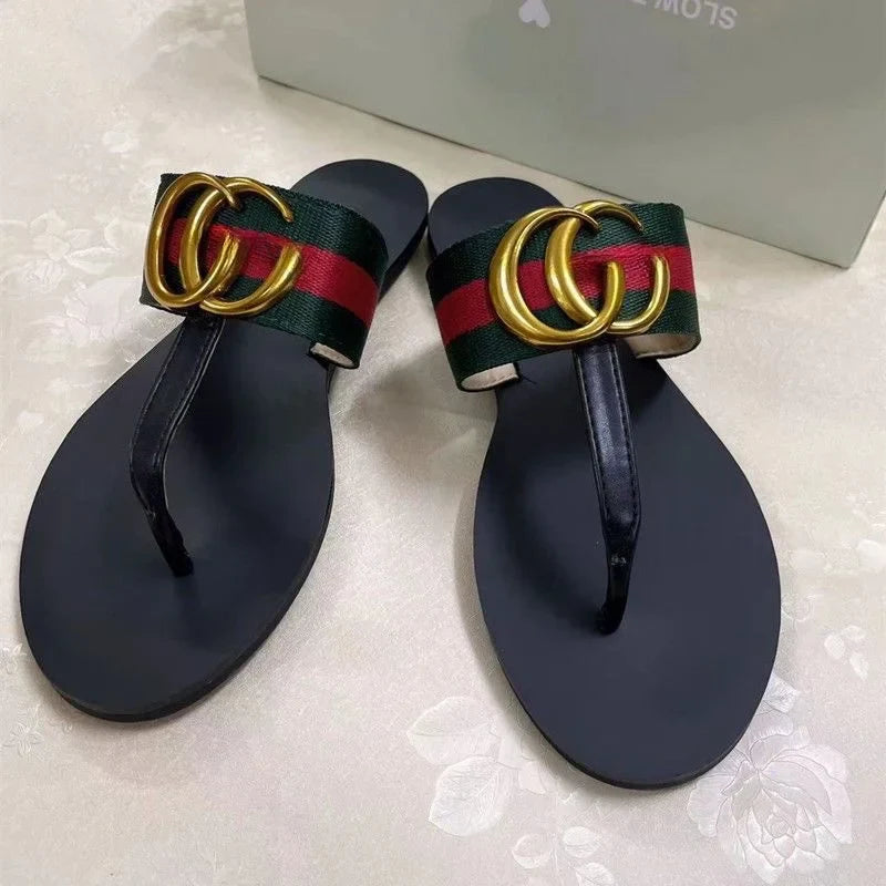 2025 New Fashionable European and American Cowboy Leather Lightweight Outerwear Beach Style Exposed Toe Flat Bottom Straw and Go