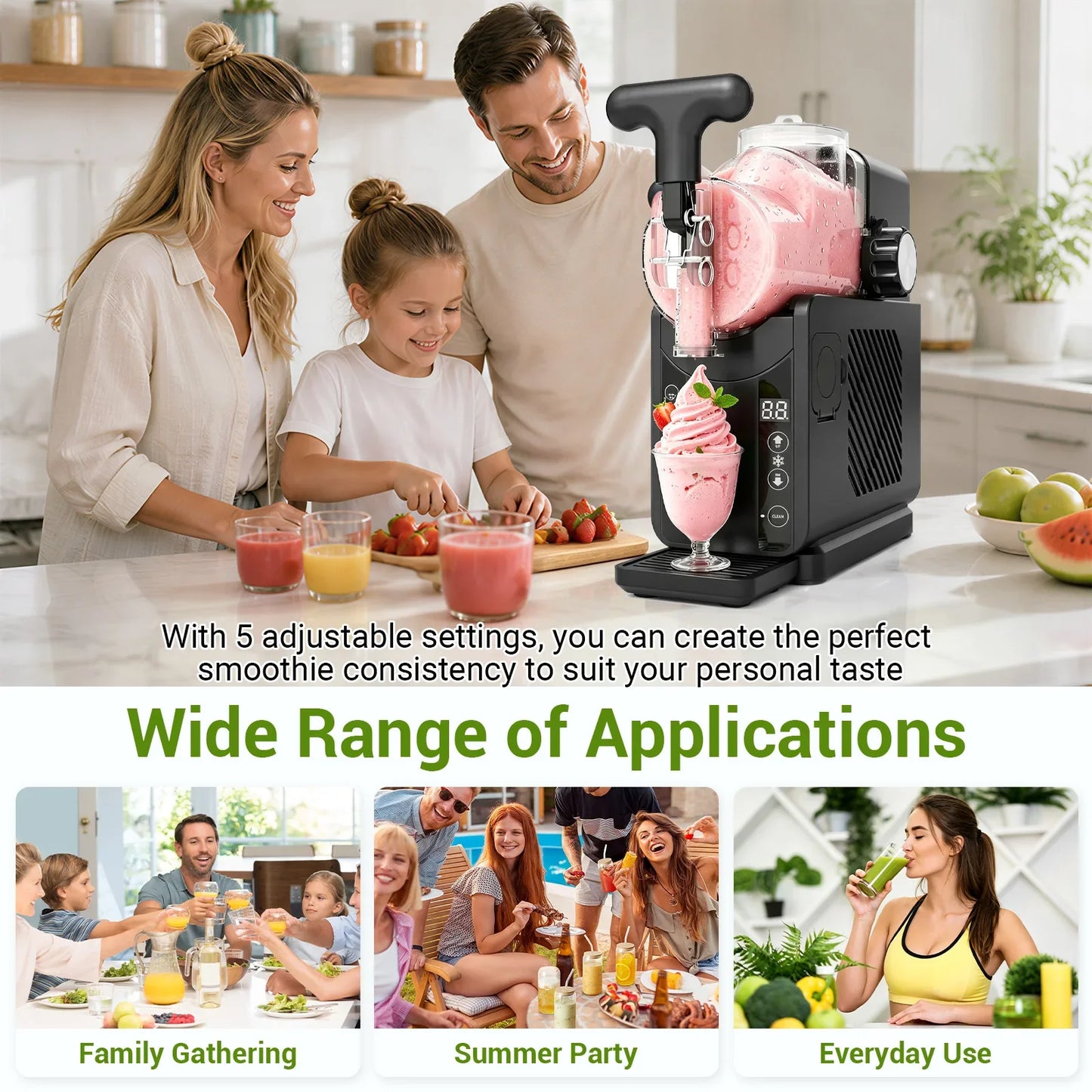 2-in-1 Slushie Machines & Soft Serve Ice Cream Maker, 68oz Vessel No-Ice-Needed Slushy Maker Machine Frozen Drink Machine