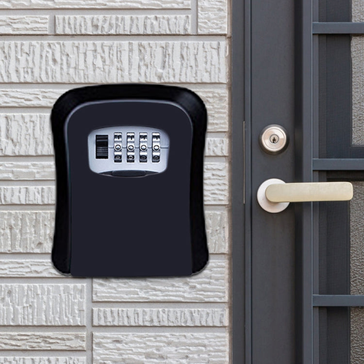 Password Lock Metal Storage Box Door Security Box Wall Cabinet Key Safety Box(Black)