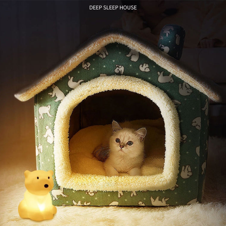 House Type Universal Removable and Washable Pet Dog Cat Bed Pet Supplies, Size:M(Green Bear House)