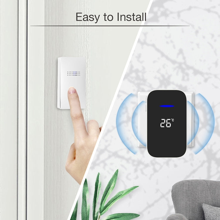C302B One to One Home Wireless Doorbell Temperature Digital Display Remote Control Elderly Pager, UK Plug(White)