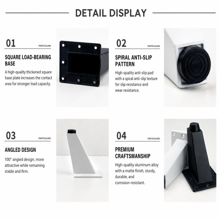 Adjustable Aluminum Alloy Furniture Angled Support Legs for Sofas and Coffee Tables, 80mm, 92mm, 100mm