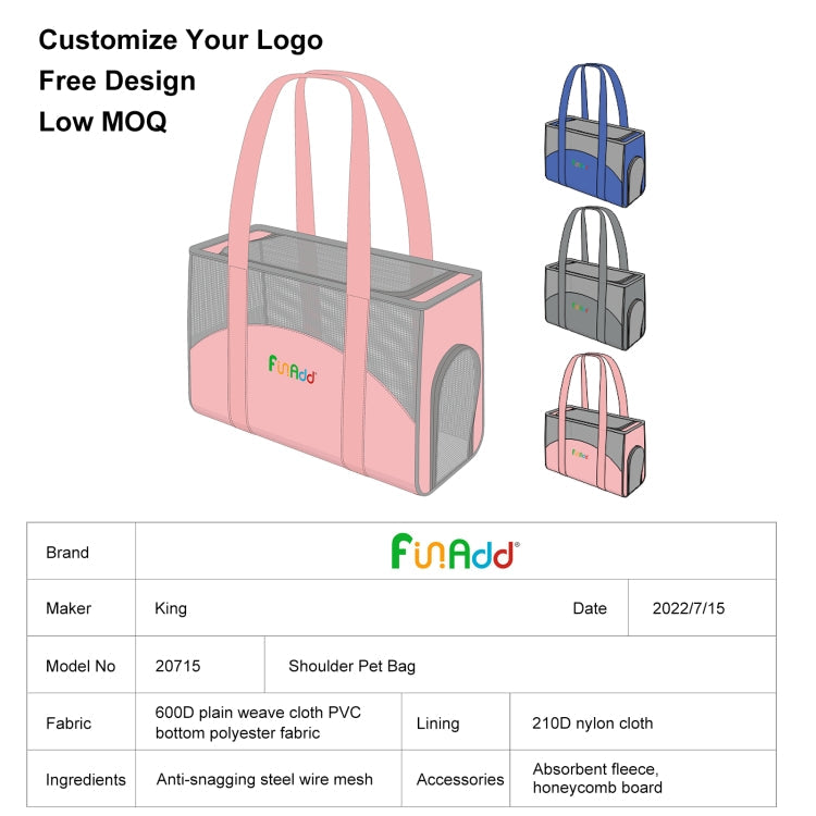 FUNADD Portable Breathable Pet Bag Outdoor Shoulder Tote Bag (Pink)