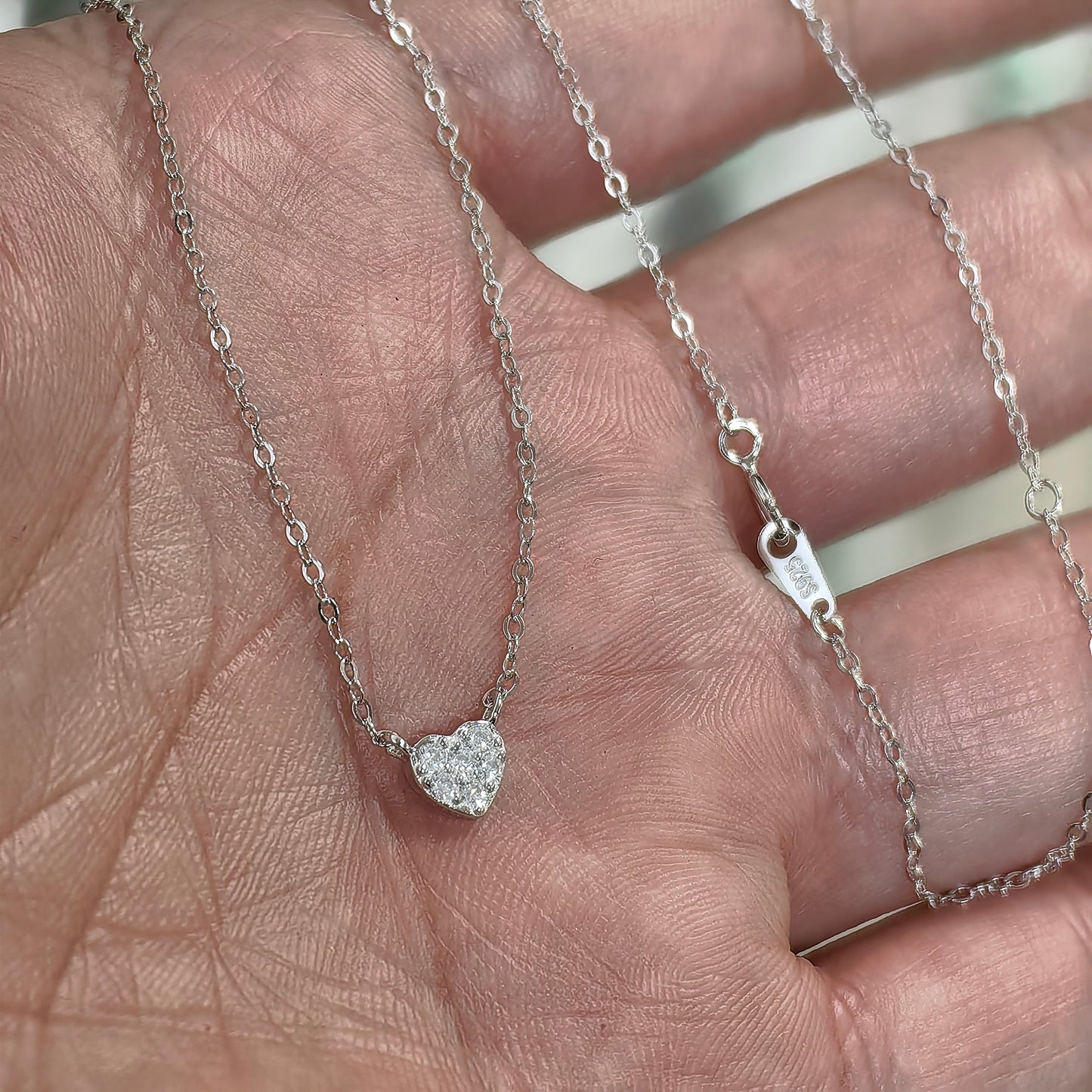 S925 pure silver plated with 14K gold mini heart necklace women's diamond studded peach heart extremely fine collarbone chain 