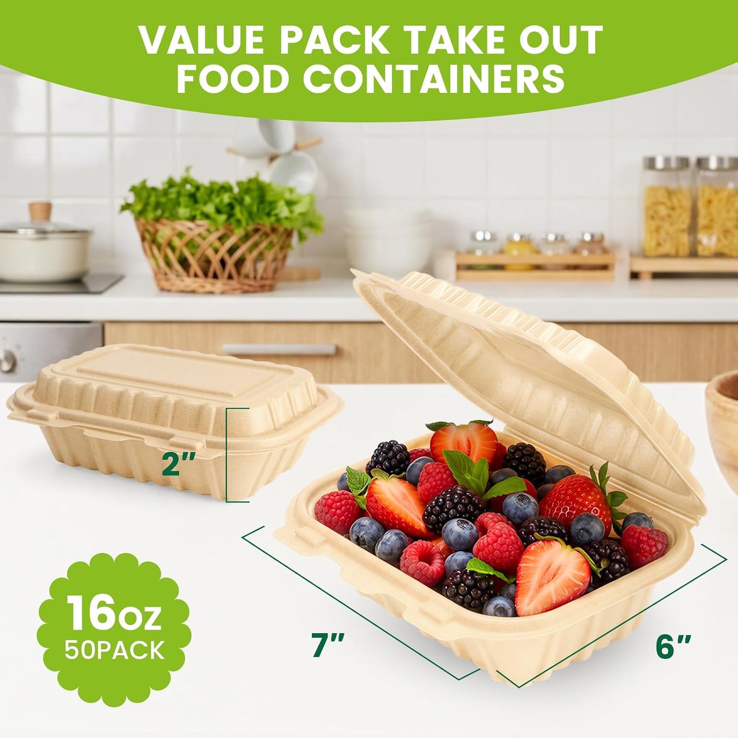 300 Pack 16OZ Cornstarch Clamshell Meal Prep Containers Wholesale