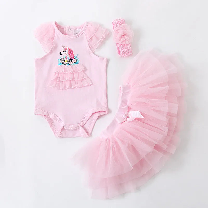 Fashion Newborn Baby Girl Clothes Short Romper,Tutu Skirt & Headband 3 PC Suits Infant Toddler Zebra Summer Girls Clothing Sets