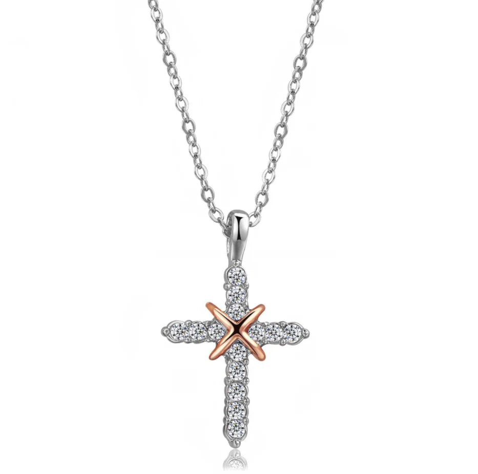 N451 N452 Cross Jesus Christ Necklaces Rose Gold Color Fashion Pendant Jewelry Cubic Zirconia Crystal Christmas HotSale