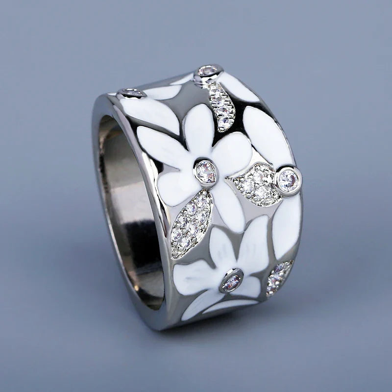 Fashionable and Exquisite Red Flower Women's for Ring New Handmade Enamel Women's Jewelry Wedding Bridal Ring Party Jewelry