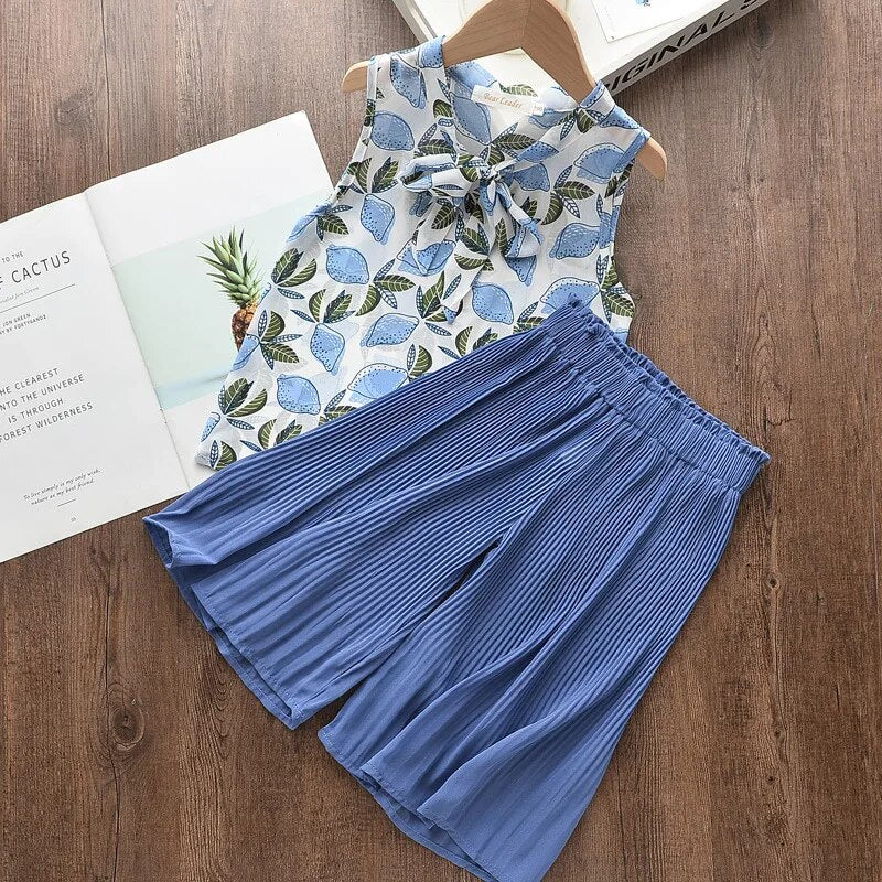2023 Blast Fashion Girl Clothing Sleeveless O-Neck Polka Bow Shorts Girl Children Summer Clothes Baby Girl Clothes 2 Piece Sets