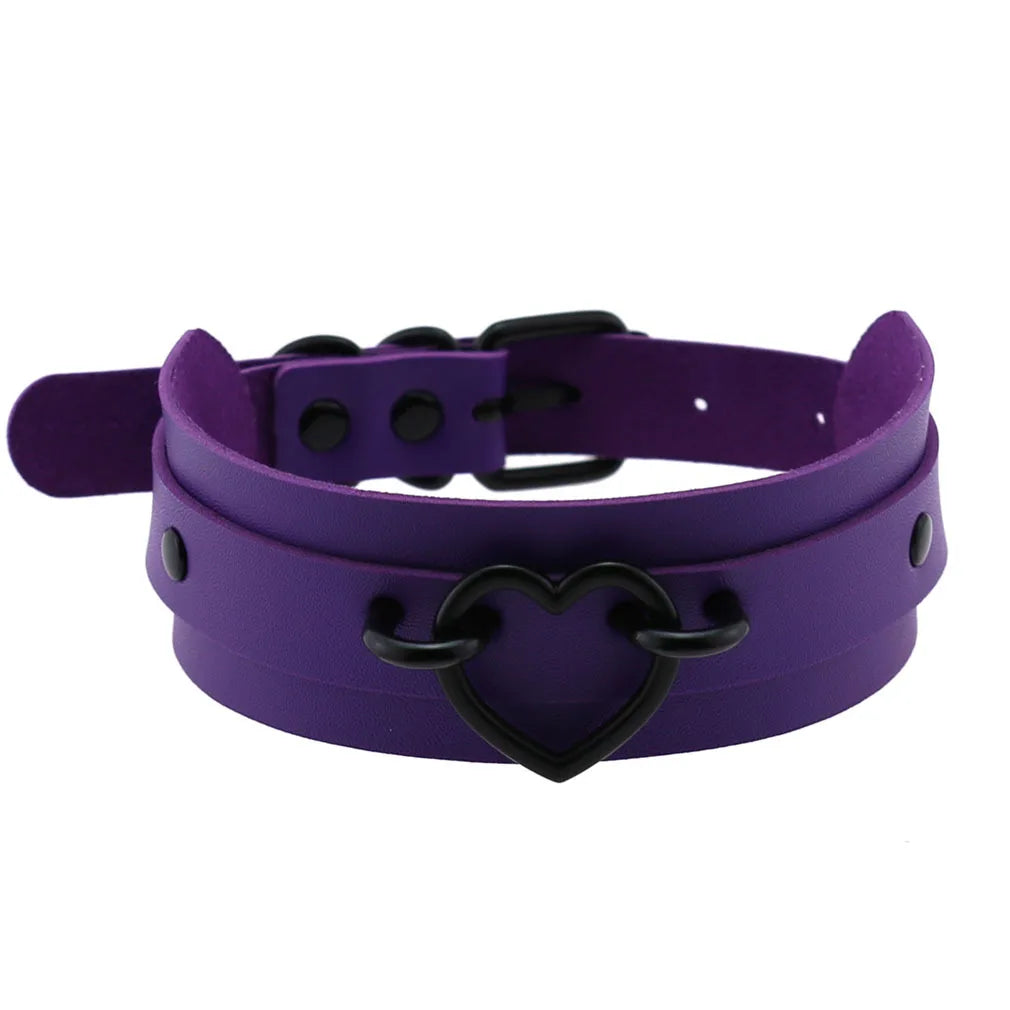 Emo Purple Goth Punk Leather Choker Necklaces Women Men Harajuku Black Rivet Metal Chian Necklace Halloween Cosplay Y2K Jewelry