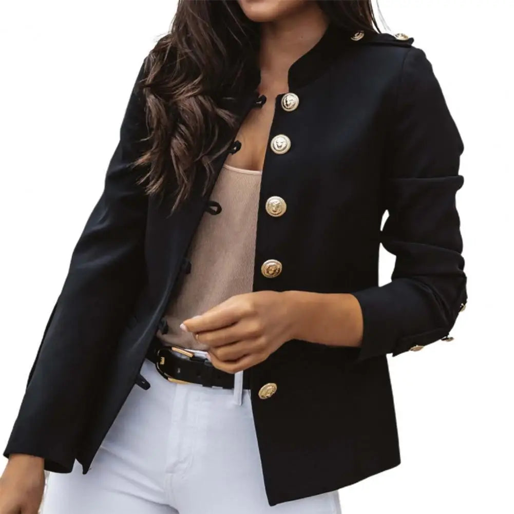 Suits Jacket Long Sleeve Office Lady Blazer Pure Color Slim-fitting Suits Coat