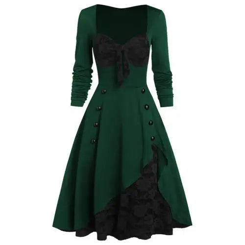 5XL Women Fashion Vintage Style Square Neck Party Dress Women Cosplay Dress Retro Midi Gown Dress Gothic Dresses Women Clothing
