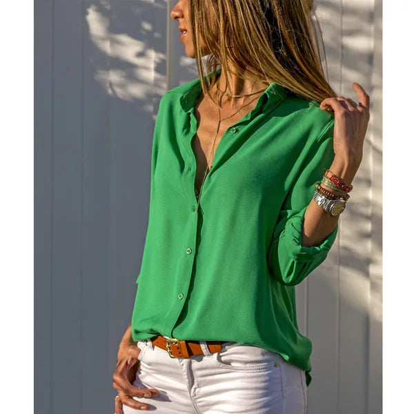 2024 New Women's Clothes Ladies Long Sleeve Deep V-Collar Chiffon Shirt and Tops Casual Women Button Office Shirts Plus Size