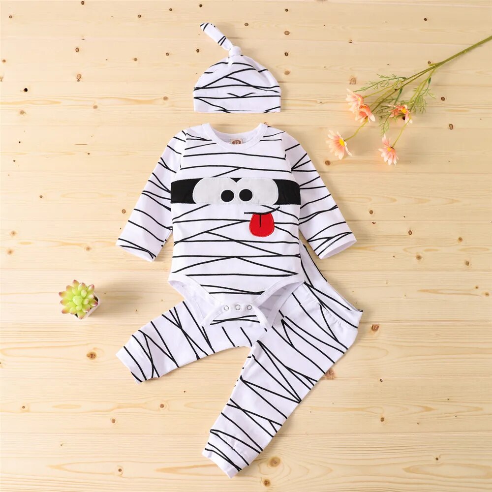 ZAFILLE Kids Toddler Hallloween Costume Striped Outfits Cute Mummy Boys Rompers Halloween Clothes For Baby Chidlren Clothing Set