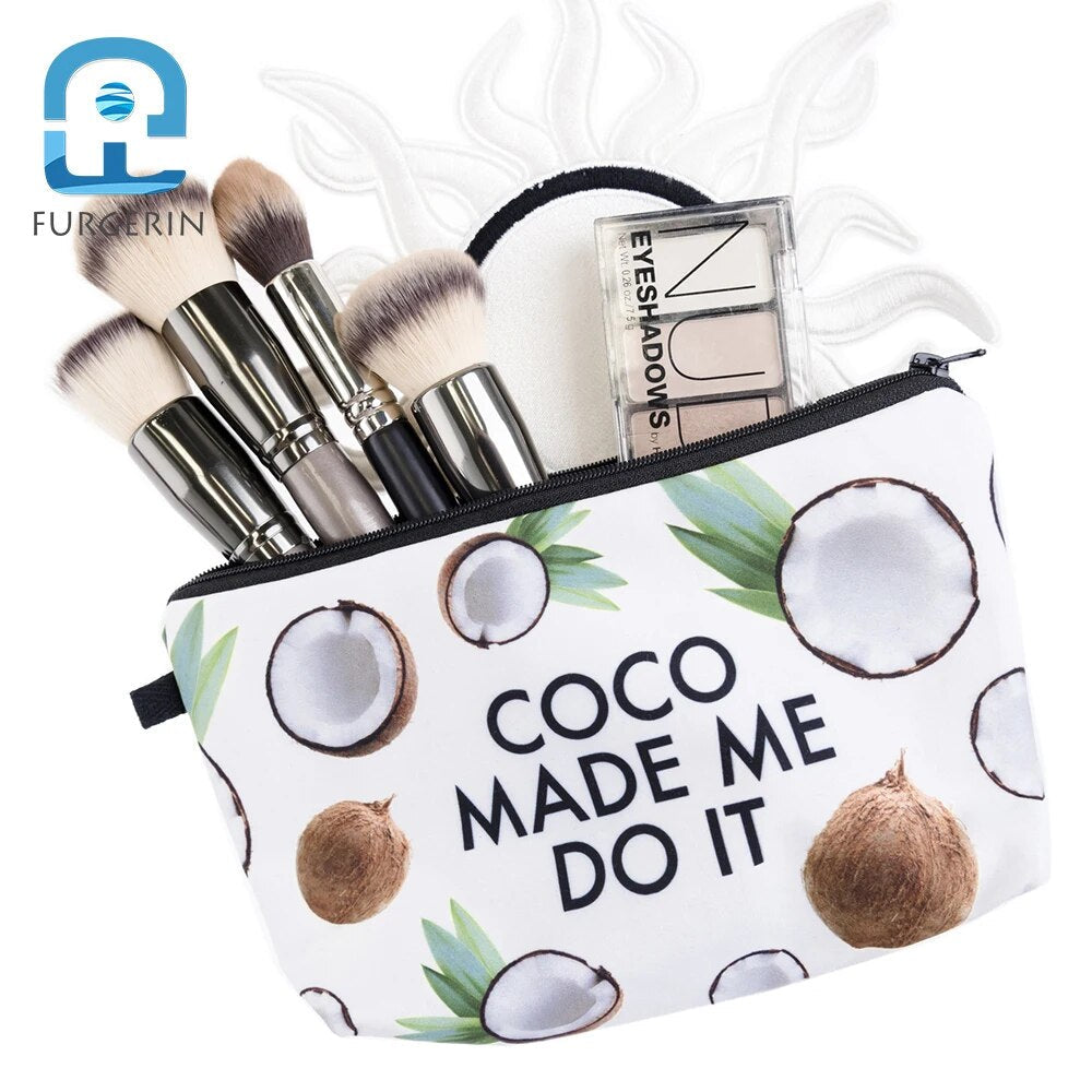 Funny Cute Coconut Print Makeup Bag Gadget Organizer Travel Toiletries Zipper Pouch Cosmetic Storage Zip Lock Bag for Women