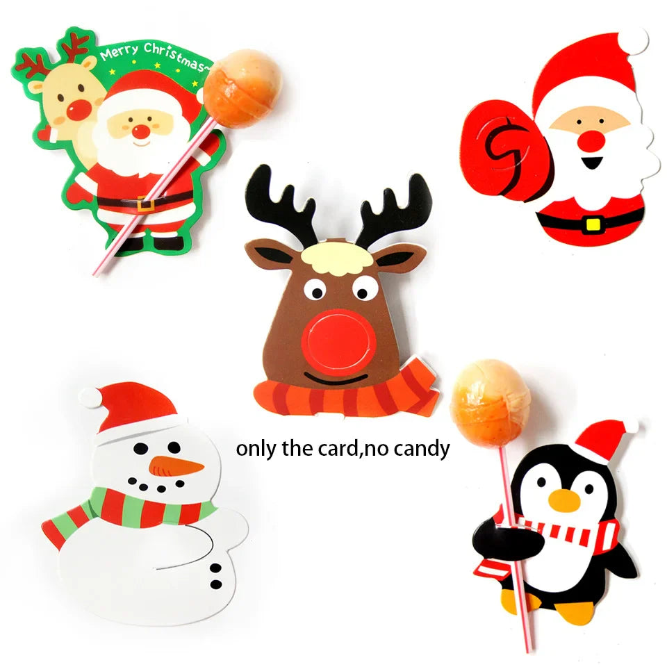 20/50PCS Christmas Candy Package Card Cartoon Snowman Santa Deer Lollipop Holder for Xmas Kids Gift Home DIY Party Decoration