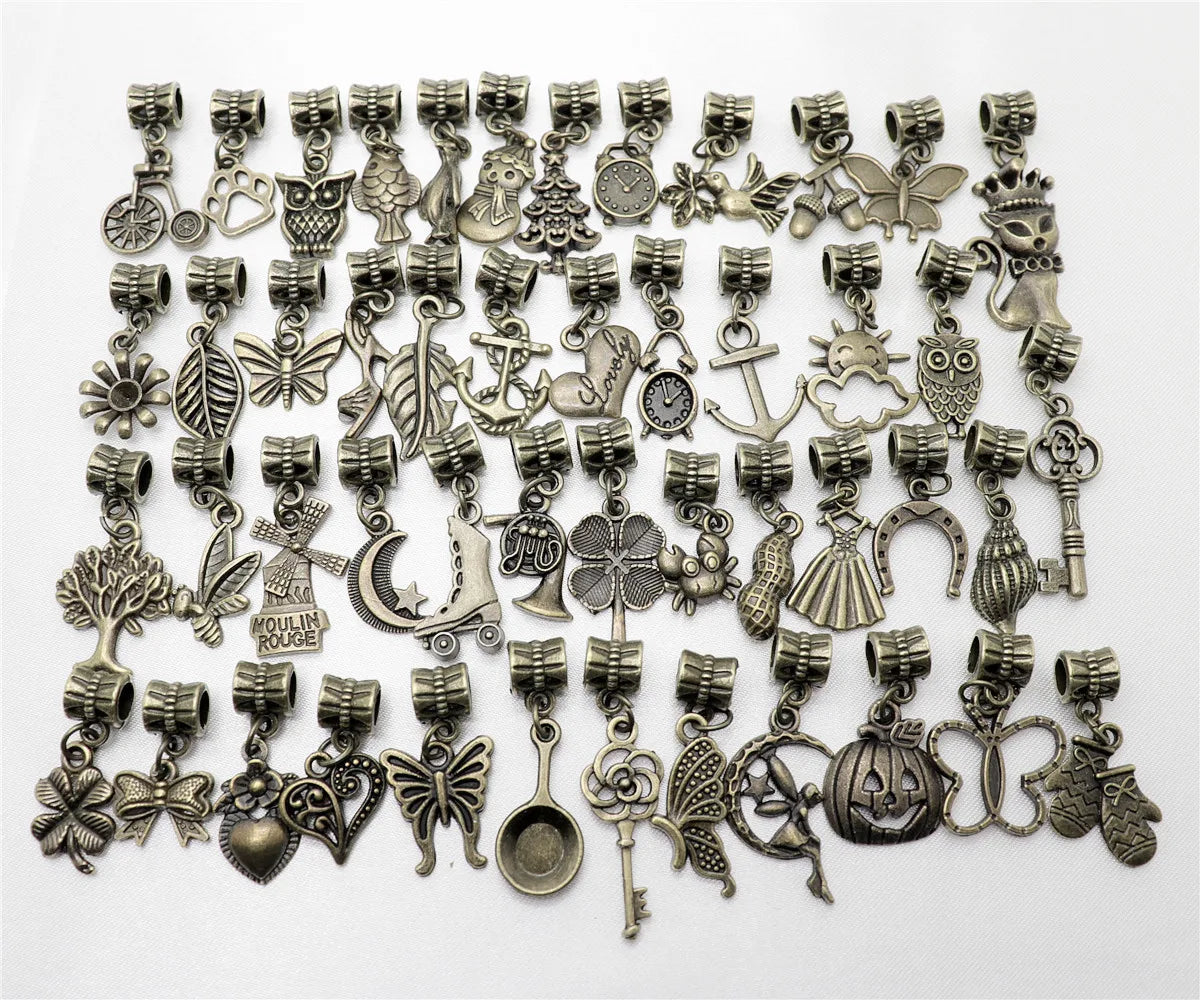 50PCS European Vintage Silver Designer Charm For Women's Personalize Style Necklace Bracelet DIY Jewelry Making Supplies Pendant