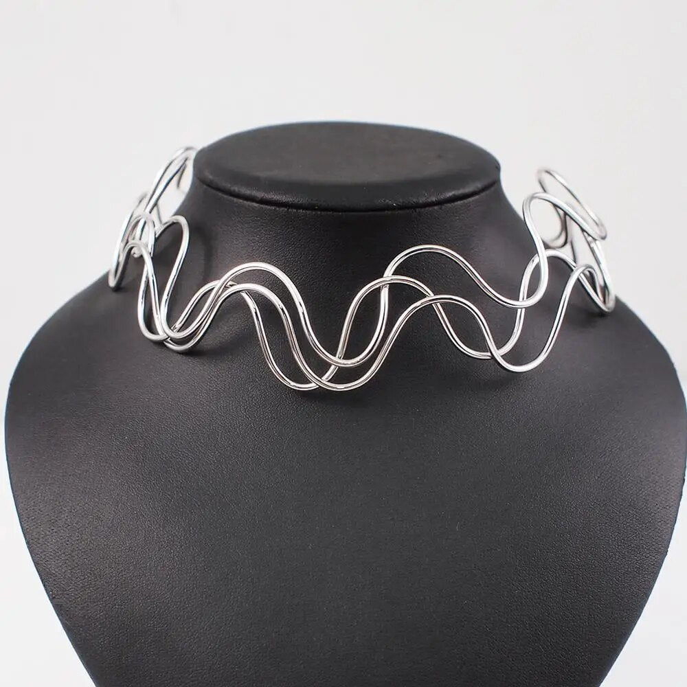 MANILAI Metal Torque Choker Necklace Punk Wide Alloy Collars Statement Necklace For Women Fashion Accessories Jewelry