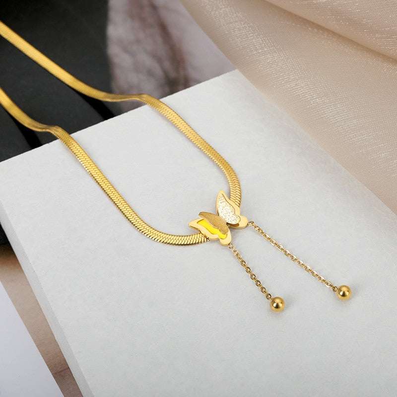 Vintage Butterfly Necklace For Women Stainless Steel Blade Snake Chains Aesthetic Charms Choker Women jewelry Gift To Mujer