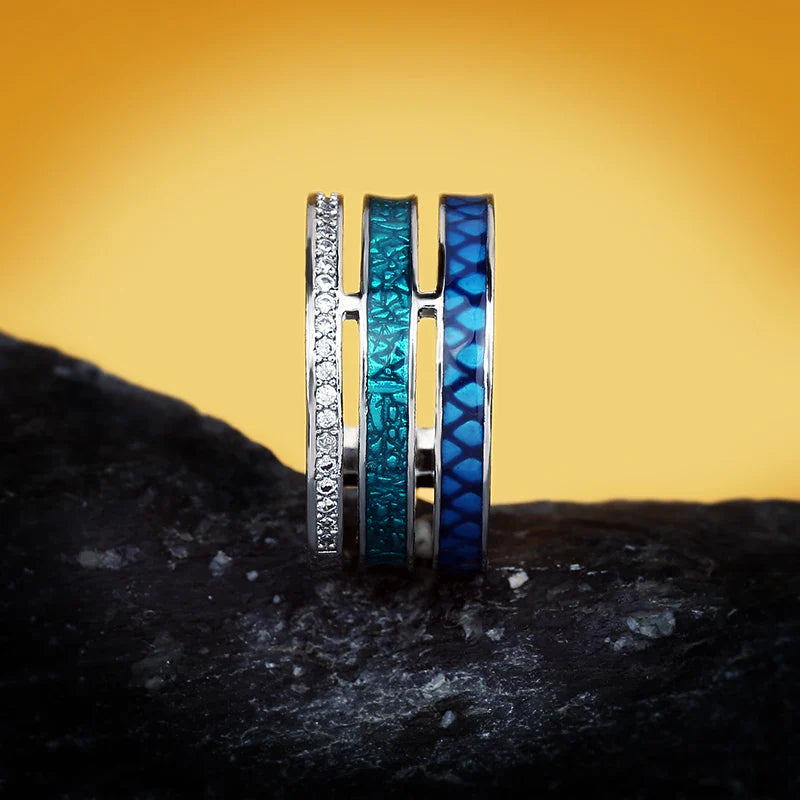 Creative Rings for Women Three-layer Blue Zircon Geometric Ring Handmade Enamel Women's Jewelry Engagement Rings for Women