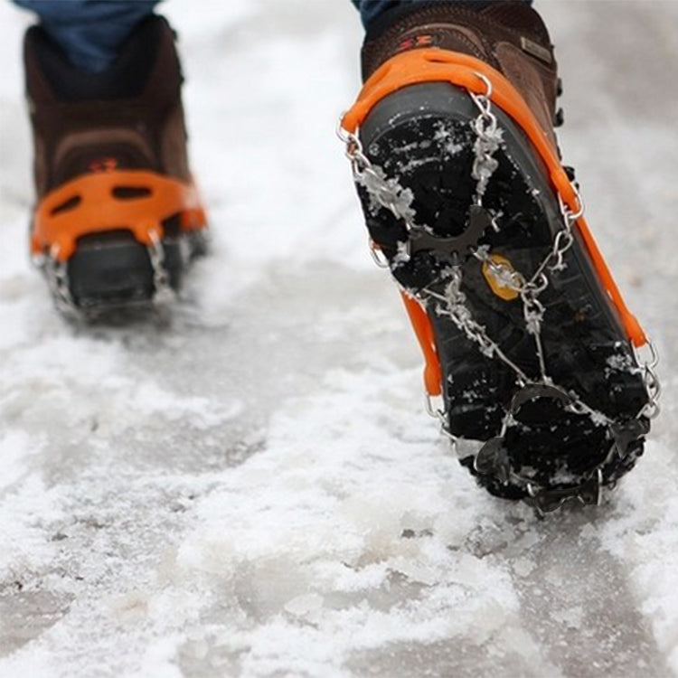 One Pair 8 Teeth Anti-Slip Ice Gripper Hiking Climbing Chain Shoes Covers, 8 Teeth Black, 8 Teeth Orange