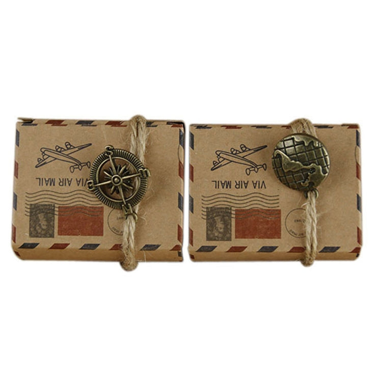 100 PCS European Wedding Retro Kraft Paper Mail Pattern Sugar Box, Size: 6x3.5x4.5cm, Earth shaped, Compass shapped