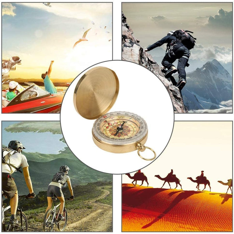 Portable Brass Pocket Camping Hiking Golden Luminous Display Compass Navigation Outdoor Activities Pointing Guide, G50