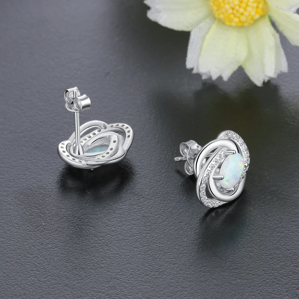 925 Sterling Silver Opal Earrings with Cubic Zirconia Twist Knot Stud Earrings for Women Silver 925 Jewelry Gift (Lam Hub Fong)