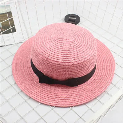 Fashion Parent-child sun hat Cute children sun hats bow hand made women straw cap beach big brim hat casual glris summer cap