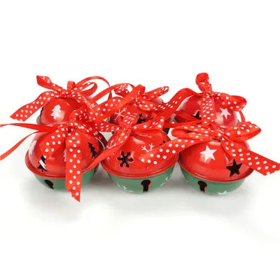Christmas Decoration For Home 6Pcs Red Green White Iron Jingle Bell Ribbon Merry Christmas Tree Pendant Decor 50mm Xmas New Year