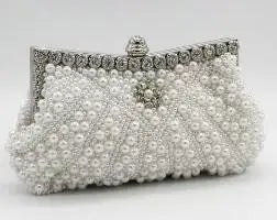 DAIWEI Women Evening Clutch Bag Ladies Wedding Bridal Handbag Pearl Beaded Diamond Day Cluthes Crystal Purse Party Wedding Beige