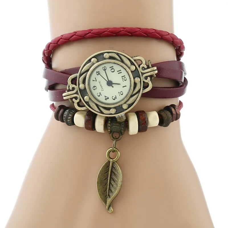 Gnova Platinum Classic Genuine Leather Bracelet Watch Women Vintage Watch Korean Fashion LEAF wristwatch Girls Gift