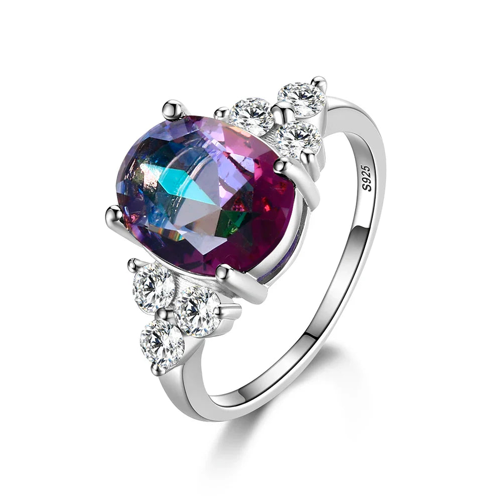 Women's Jewelry S925 Silver Ring AAAAA Oval Olive Green Royal Blue Red Emerald Zircon Ring Wedding Jewelry Party Valentine's Day