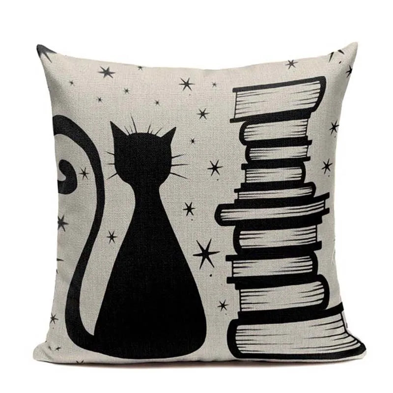 Cat Happy Reading More Book Cushion Cover Customized Linen Pillowcase Home Sofa Decorative Custom Letter Throw Decor Cojines