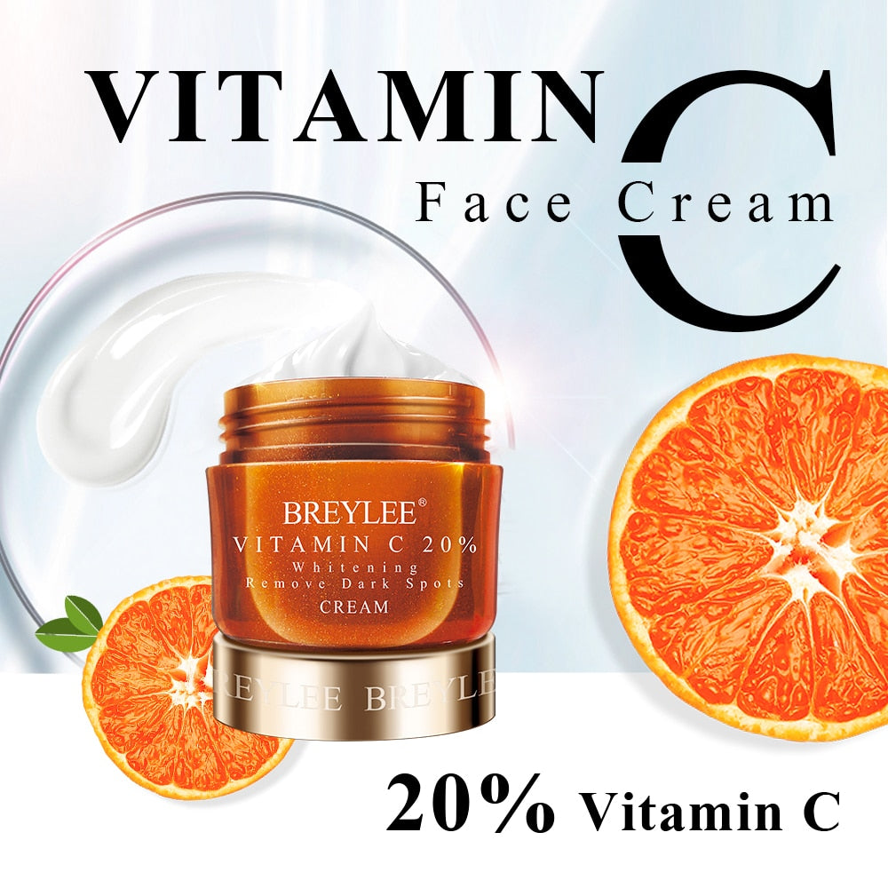 BREYLEE Vitamin C Whitening Facial Cream 20% VC Fade Freckles Remove Dark Spots Melanin Remover Skin Brightening Cream Face Care