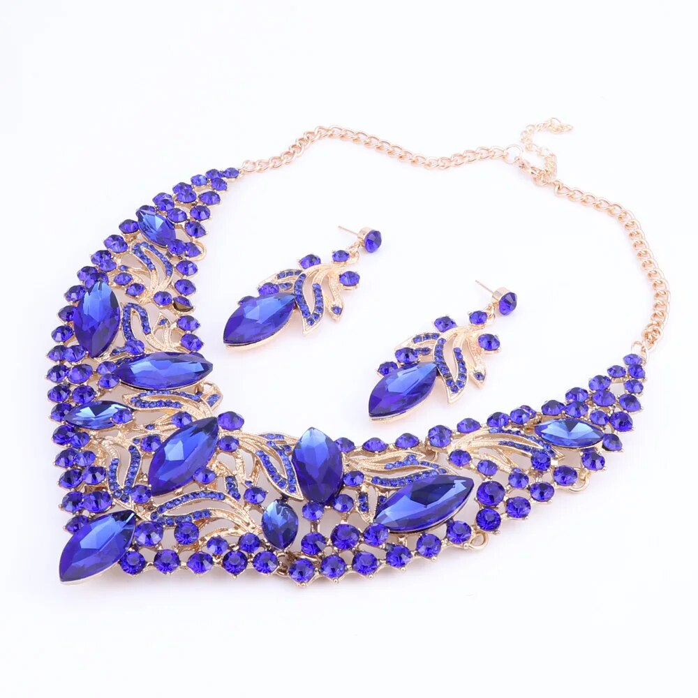 Fashion Rhinestone Crystal Choker Necklace For Women Statement Necklaces Earring Collar Boho Jewelry Sets 5 Colors