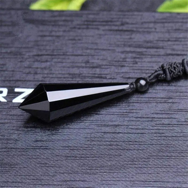 Black Obsidian Pyramid Pendant with Chain Men's Jewelry Women's Jewelry Jade Pendant
