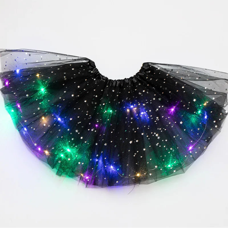 LED Glowing Light Women Tulle star Skirt Short Tutu Mini Skirt Adult Fancy Ballet Dancewear Party Costume Ball Gown Mini skirt