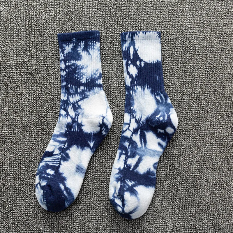Tie-dyed Long Socks Men's Fall/Winter Tube Socks Cotton Autumn Basketball Skateboard Socks Thicker Women's High-top Tide Socks
